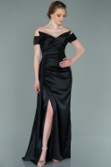 Длинное Атласное Вечернее Платье Черный ABU2249
