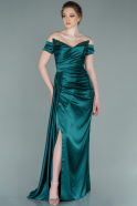 Длинное Атласное Вечернее Платье Изумрудно-зеленый ABU2249