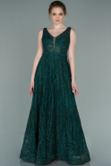 Длинное Вечернее Платье Изумрудно-зеленый ABU2258
