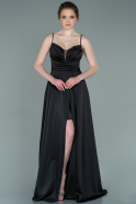 Длинное Атласное Выпускное Платье Черный ABU2262
