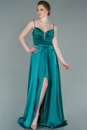 Длинное Атласное Выпускное Платье Изумрудно-зеленый ABU2262