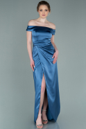 Длинное Атласное Вечернее Платье Индиго ABU2260
