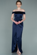 Длинное Атласное Вечернее Платье Темно-синий ABU2260