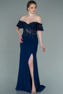 Длинное Вечернее Платье Из Кружева Темно-синий ABU2261