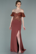 Длинное Вечернее Платье Из Кружева Цвет корицы ABU2261