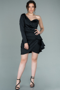 Короткое Атласное Платье Черный ABK961