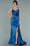 Длинное Атласное Вечернее Платье Индиго ABU2264