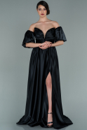 Длинное Атласное Вечернее Платье Черный ABU2270