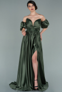 Длинное Атласное Вечернее Платье Темно-зеленый ABU2270
