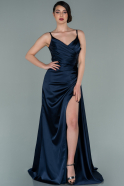 Длинное Атласное Выпускное Платье Темно-синий ABU2273