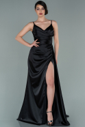 Длинное Атласное Выпускное Платье Черный ABU2273