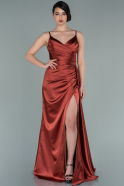 Длинное Атласное Выпускное Платье Цвет корицы ABU2273