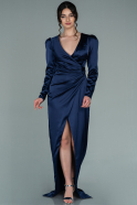 Длинное Атласное Вечернее Платье Темно-синий ABU2126