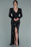 Длинное Атласное Вечернее Платье Черный ABU2126