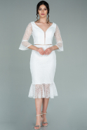 Миди Пригласительное Платье Из Кружева Белый ABK1350