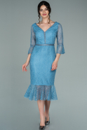 Миди Пригласительное Платье Из Кружева Индиго ABK1556