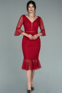 Миди Пригласительное Платье Из Кружева красный ABK1350