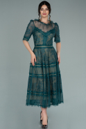 Миди Пригласительное Платье Из Кружева Изумрудно-зеленый ABK1254