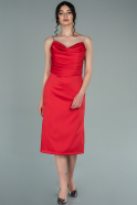 Миди Атласное Пригласительное Платье красный ABK1552