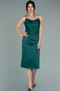Короткое Атласное Платье Изумрудно-зеленый ABK1100