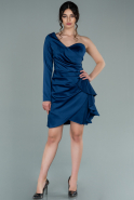 Короткое Атласное Платье Темно-синий ABK961