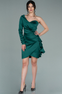 Короткое Атласное Платье Изумрудно-зеленый ABK961