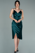 Миди Атласное Пригласительное Платье Изумрудно-зеленый ABK1344