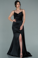 Длинное Атласное Вечернее Платье Черный ABU2264