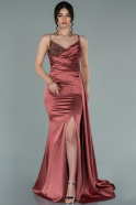 Длинное Атласное Вечернее Платье Цвет корицы ABU2264