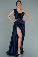 Длинное Атласное Выпускное Платье Темно-синий ABU2173