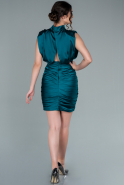 Короткое Атласное Платье Изумрудно-зеленый ABK1357