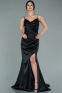 Длинное Атласное Вечернее Платье Черный ABU2132