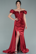 Длинное Атласное Вечернее Платье Бордовый ABU2282