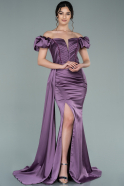 Длинное Атласное Вечернее Платье Лавандовый ABU2282