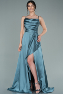 Длинное Атласное Выпускное Платье Бирюзовый ABU2289