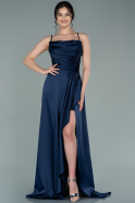 Длинное Атласное Выпускное Платье Темно-синий ABU2289