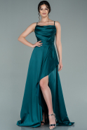 Длинное Атласное Выпускное Платье Изумрудно-зеленый ABU2289