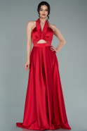 Длинное Атласное Выпускное Платье красный ABU2296