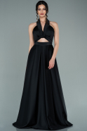 Длинное Атласное Выпускное Платье Черный ABU2296