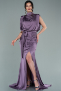 Длинное Атласное Вечернее Платье Лавандовый ABU2133
