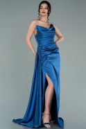 Длинное Атласное Вечернее Платье Индиго ABU2299