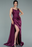 Длинное Атласное Вечернее Платье Сливовый ABU2299