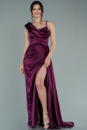 Длинное Атласное Вечернее Платье Сливовый ABU2300