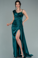 Длинное Атласное Вечернее Платье Изумрудно-зеленый ABU2300