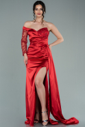 Длинное Атласное Вечернее Платье красный ABU2283