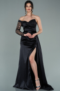 Длинное Атласное Вечернее Платье Черный ABU2283