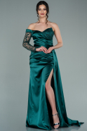 Длинное Атласное Вечернее Платье Изумрудно-зеленый ABU2283