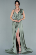 Длинное Атласное Вечернее Платье Бирюзовый ABU2226