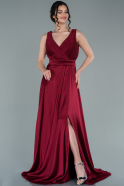 Длинное Атласное Выпускное Платье Бордовый ABU2306