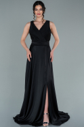 Длинное Атласное Выпускное Платье Черный ABU2306